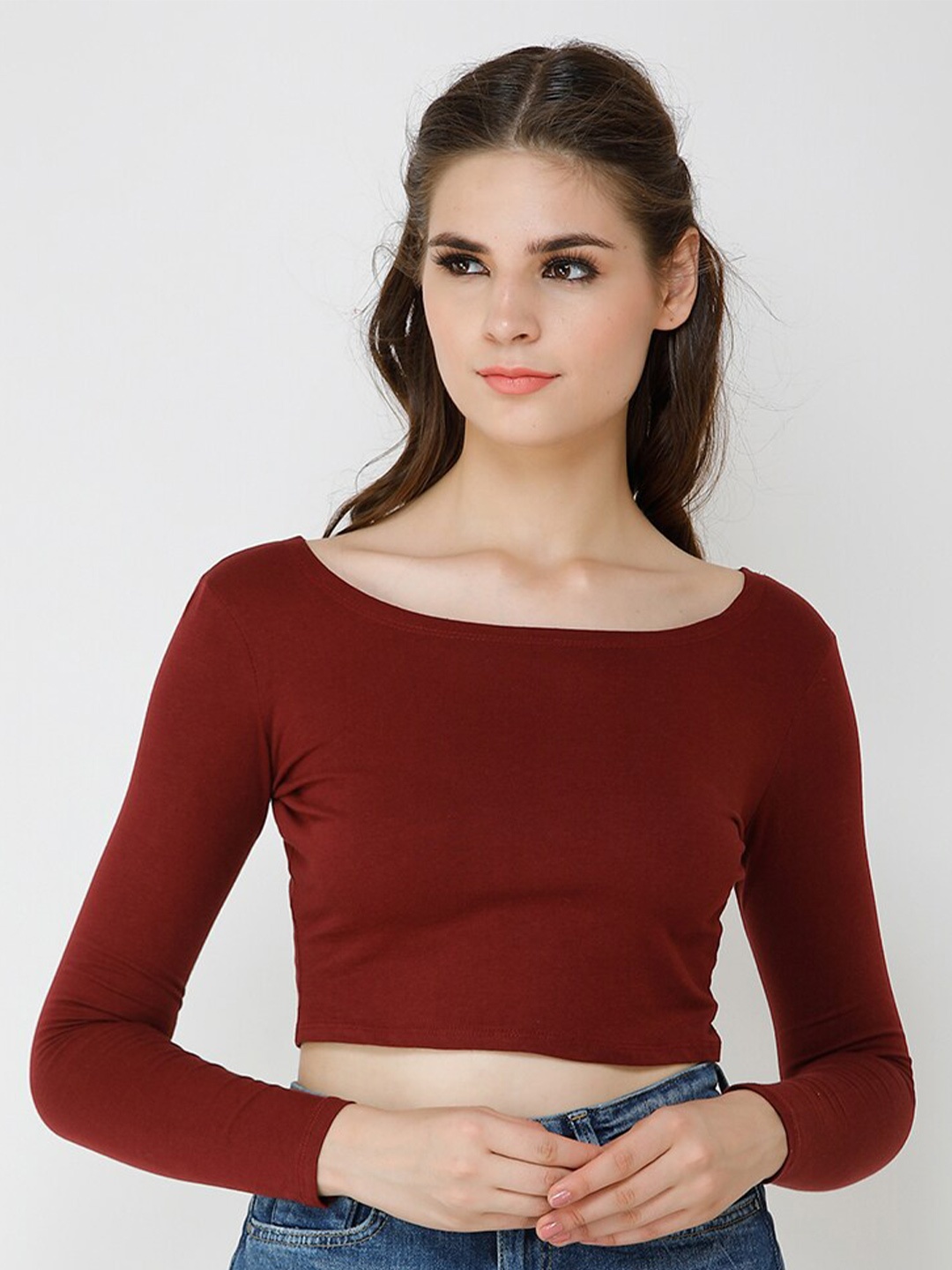 

BAESD Pure Cotton Fitted Crop Top, Maroon