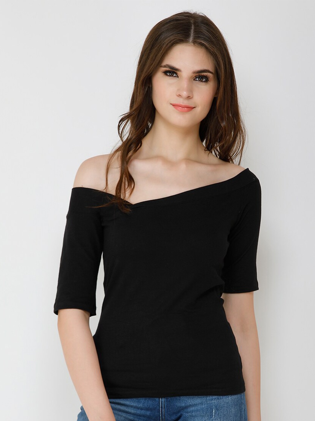 

BAESD One Shoulder Cotton Fitted Top, Black