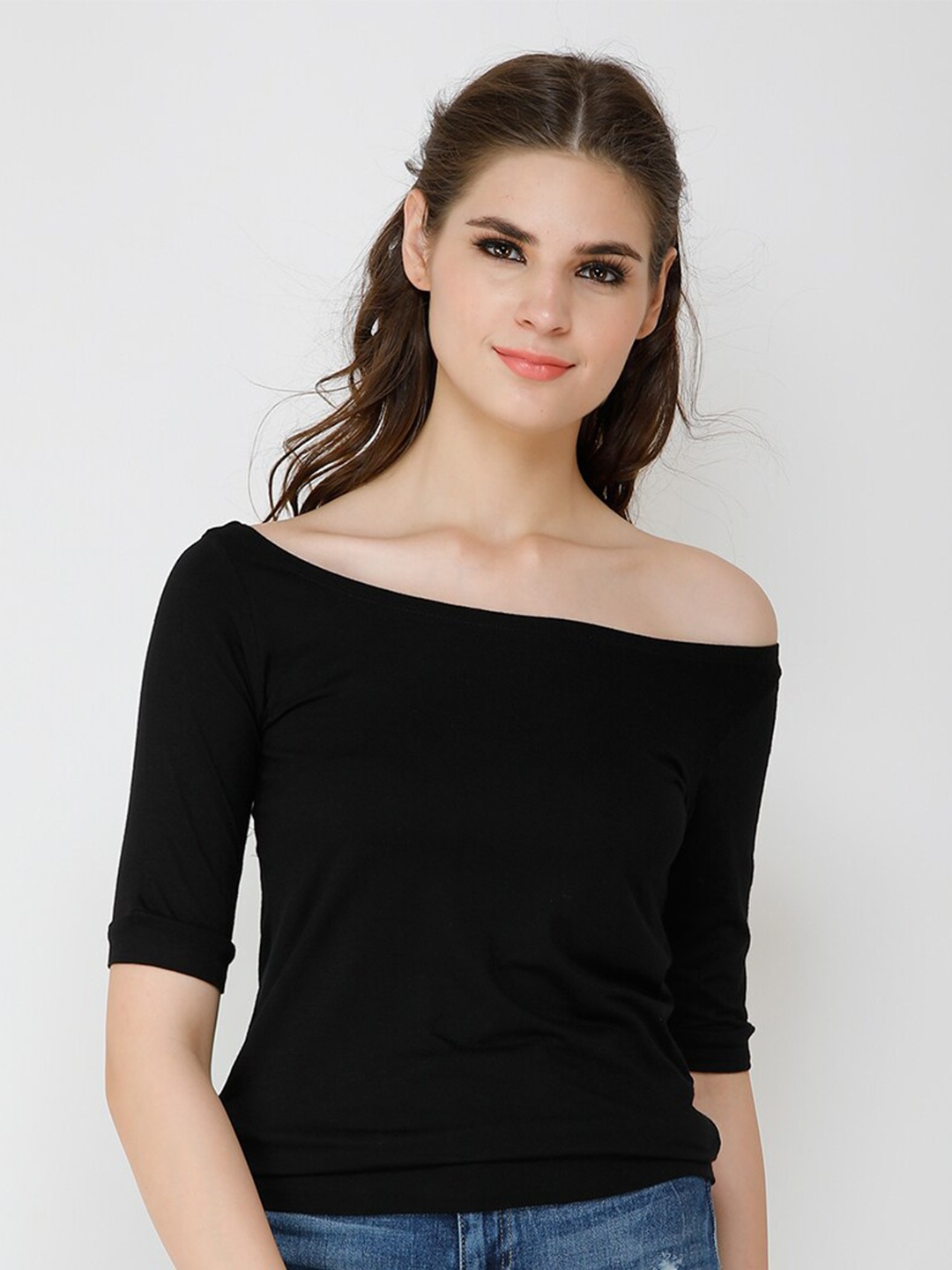 

BAESD One Shoulder Pure Cotton Fitted Top, Black