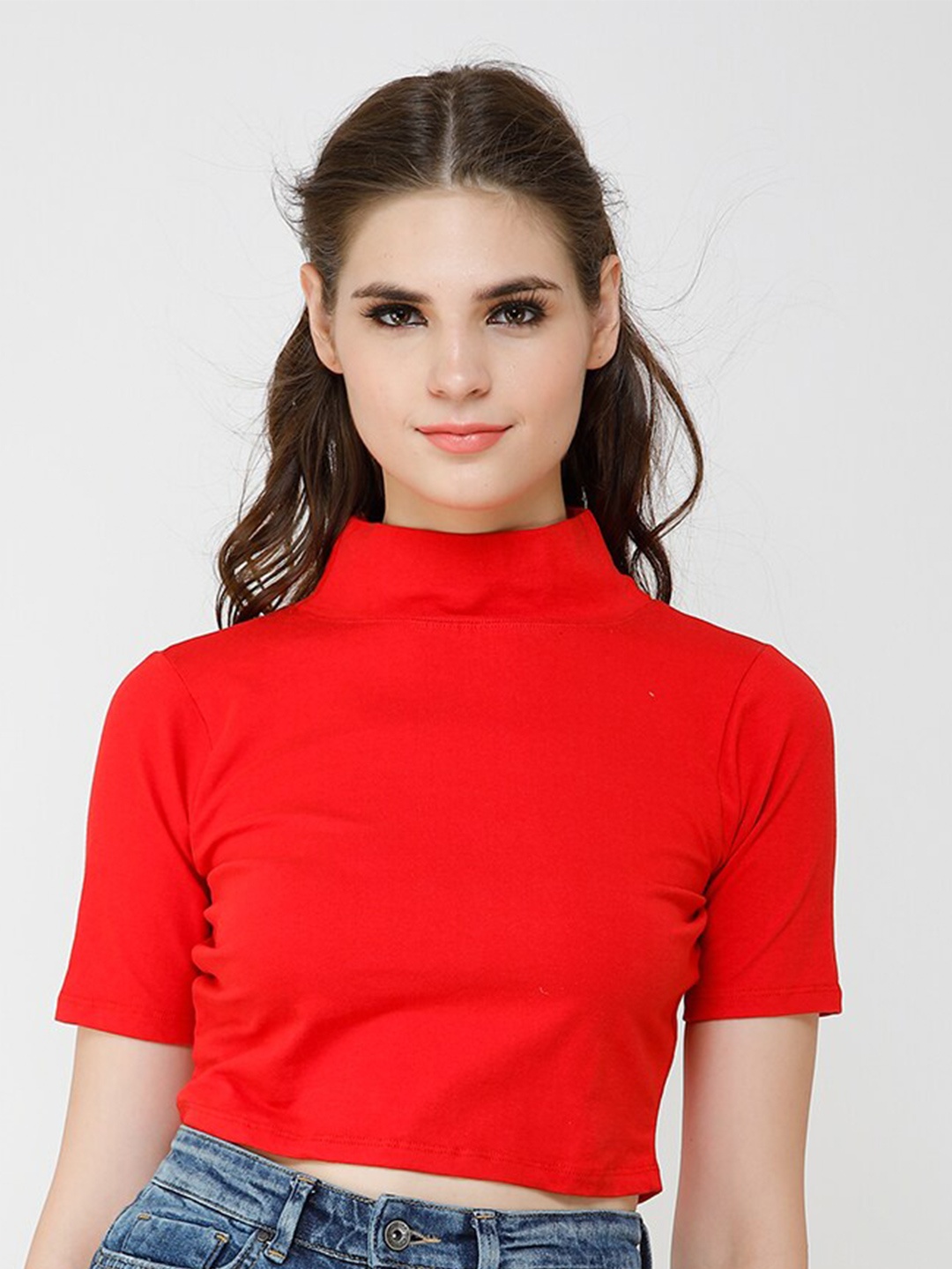 

BAESD Pure Cotton Fitted Crop Top, Red