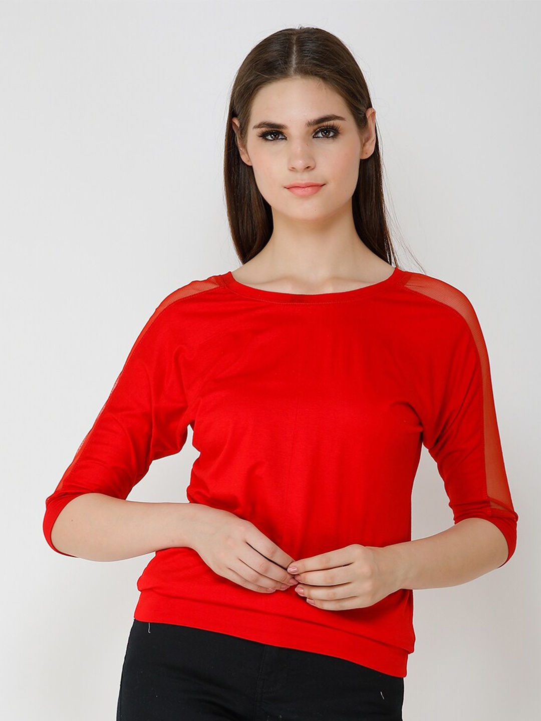 

BAESD Round Neck Pure Cotton Blouson Top, Red