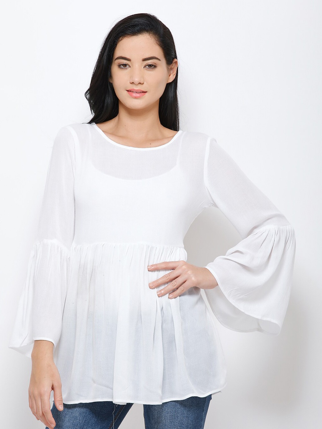 

BAESD Bell Sleeve Crepe A-Line Top, White