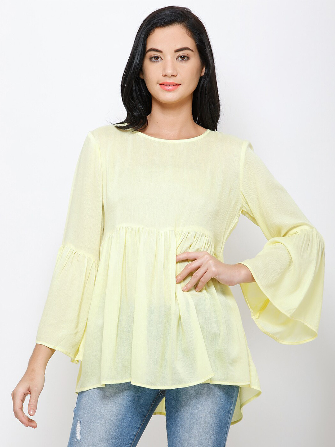 

BAESD Bell Sleeve Crepe Longline A-Line Top, Yellow