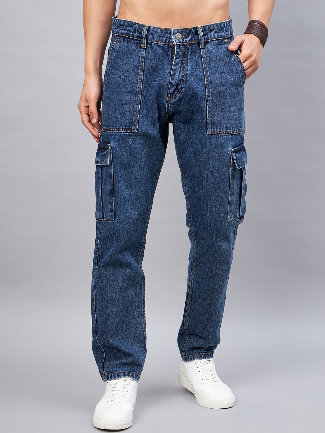 

STUDIO NEXX Men Relaxed Fit Cargo Styles Clean Look Jeans, Blue