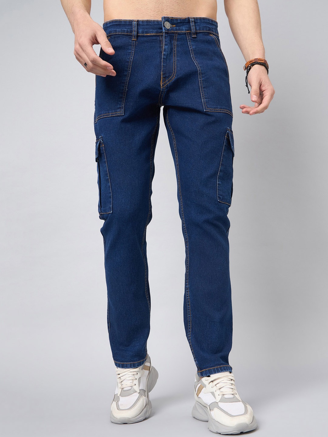 

STUDIO NEXX Men Relaxed Fit Clean Look Cargo Styles Stretchable Jeans, Blue