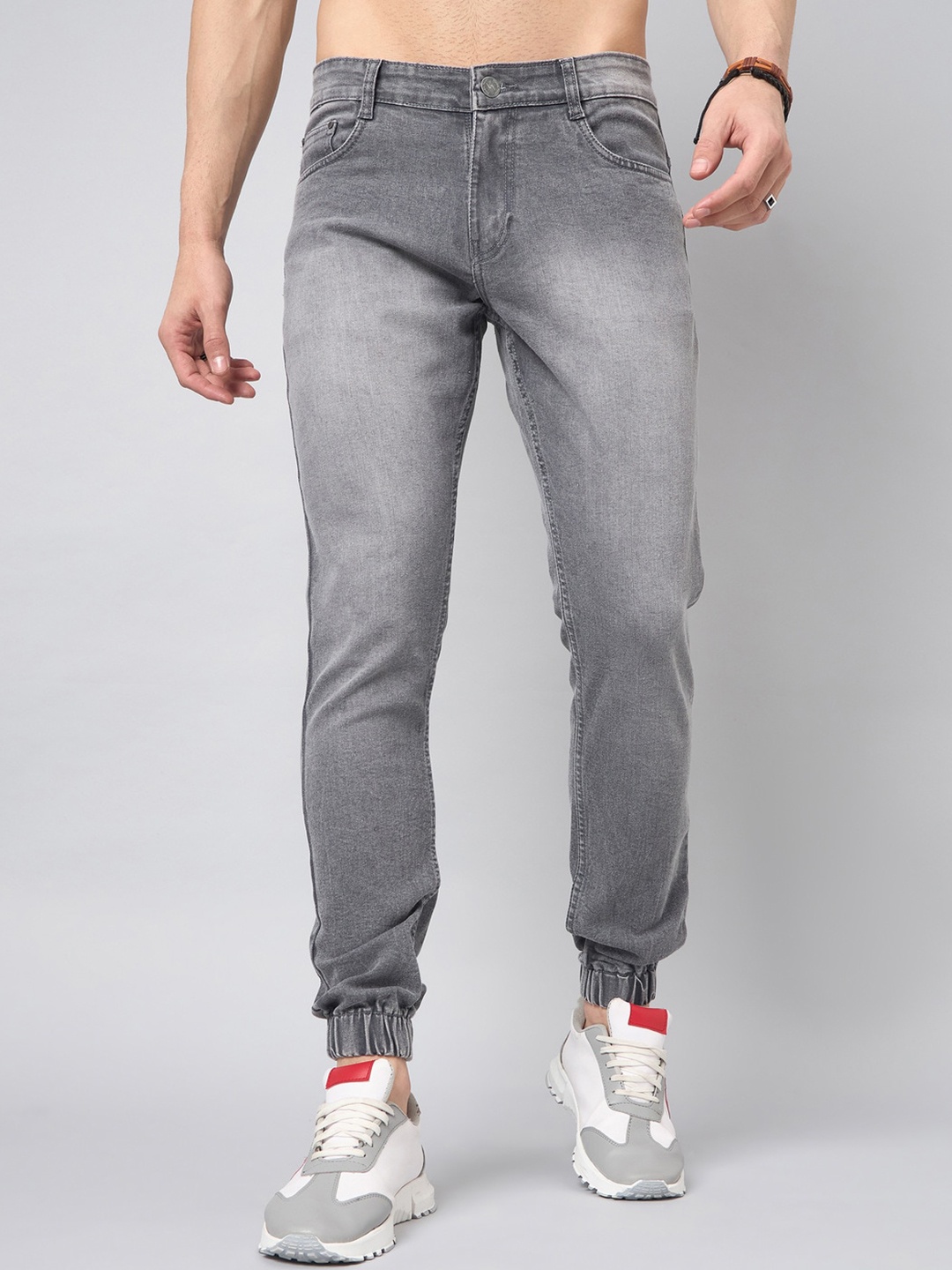 

STUDIO NEXX Men Jogger Clean Look Mid Rise Heavy Fade Stretchable Jeans, Grey