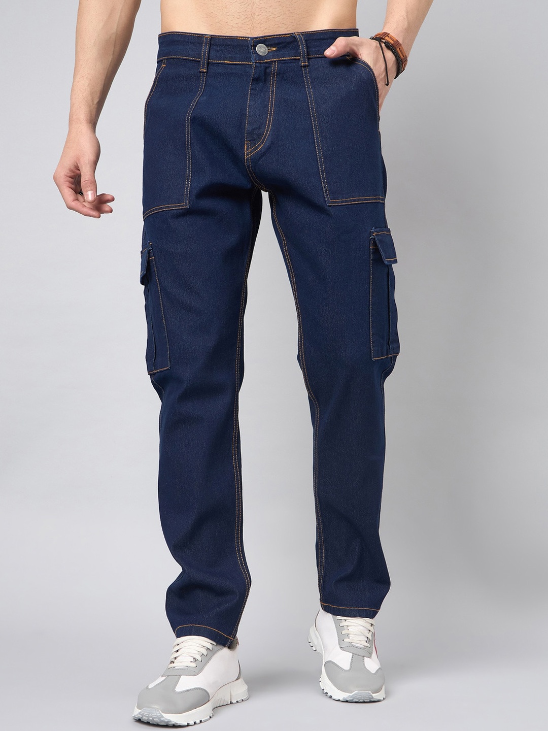 

STUDIO NEXX Men Relaxed Fit Cargo Styles Clean Look Jeans, Blue