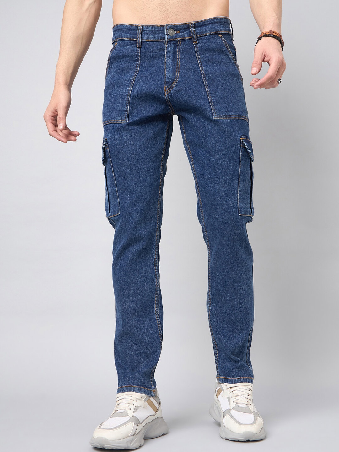 

STUDIO NEXX Men Relaxed Fit Cargo Styles Clean Look Stretchable Jeans, Blue