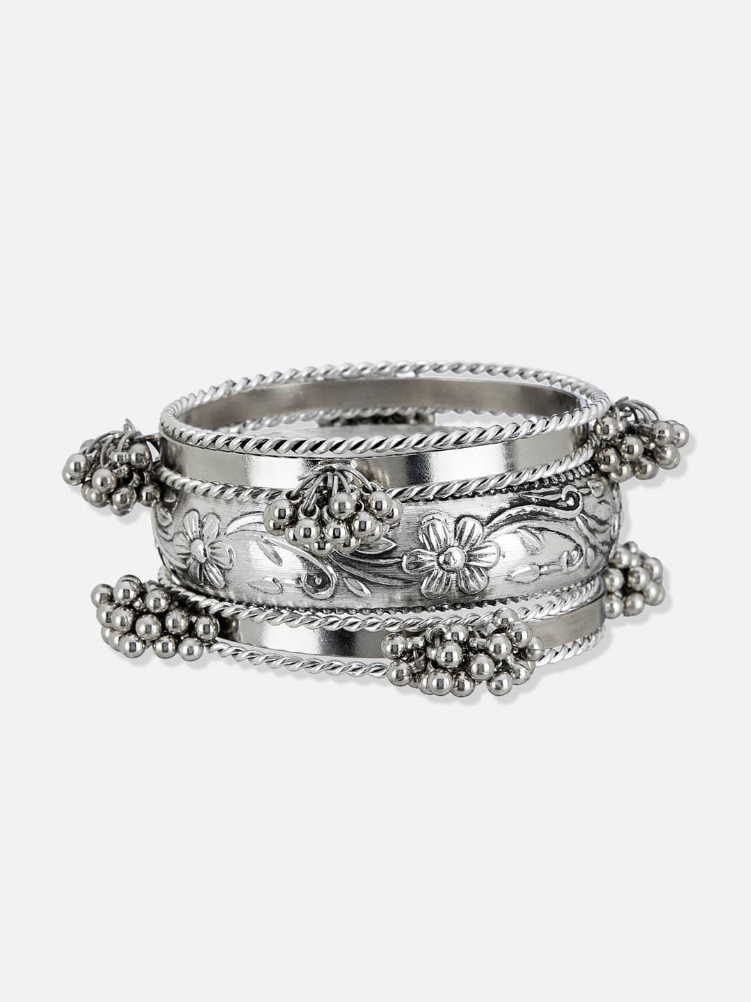 

ATIBELLE Set Of 7 German Silver Silver-Plated Floral Bangles