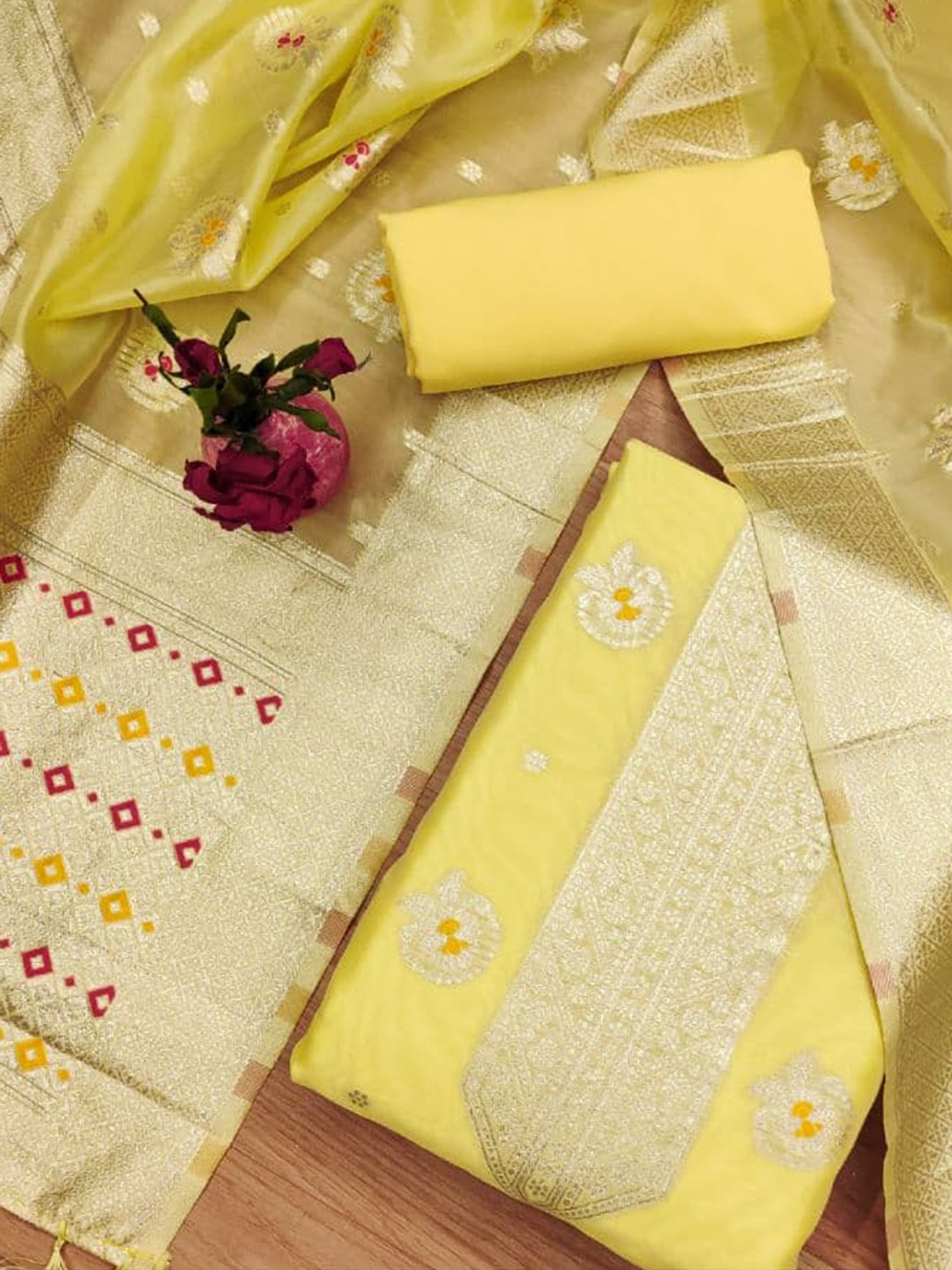 

Apaapi Threads of glory Unstitched Dress Material, Yellow