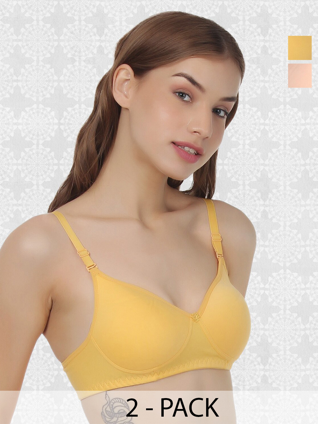 

ACCEZORY Pack Of 2 Full Coverage Lightly Padded T-Shirt Bra With All Day Comfort, Yellow