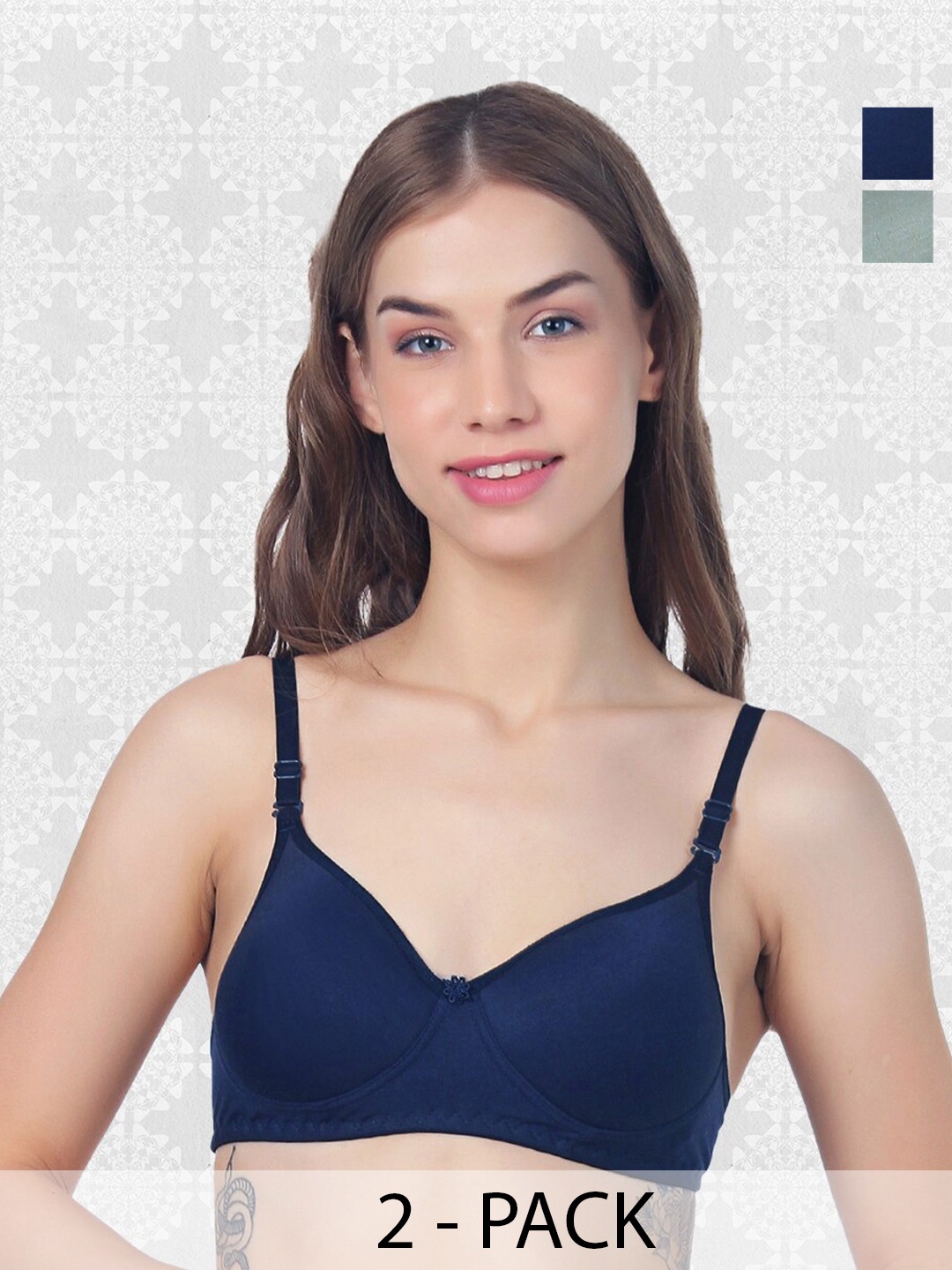 

ACCEZORY Pack Of 2 Full Coverage Lightly Padded T-Shirt Bra With All Day Comfort, Navy blue