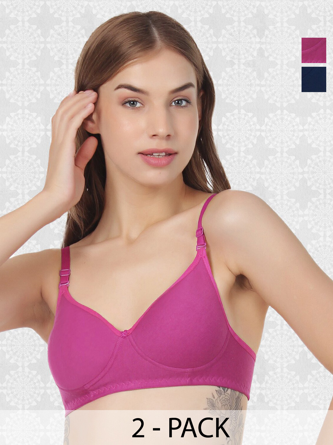 

ACCEZORY Pack Of 2 Full Coverage Lightly Padded T-Shirt Bra With All Day Comfort, Magenta