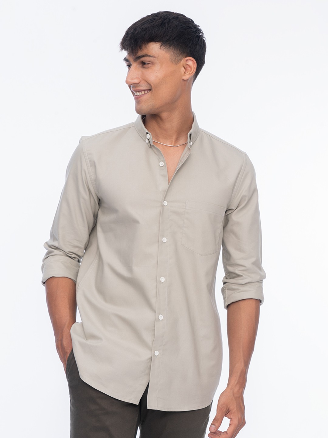 

Wellbi Men Pure Cotton Button Down Classic Shirt, Green