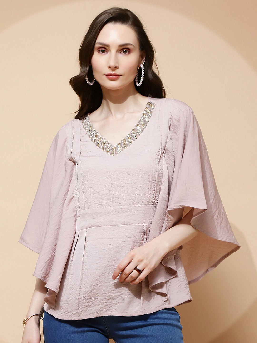 

Global Republic Kimono Sleeve Kaftan Top, Nude