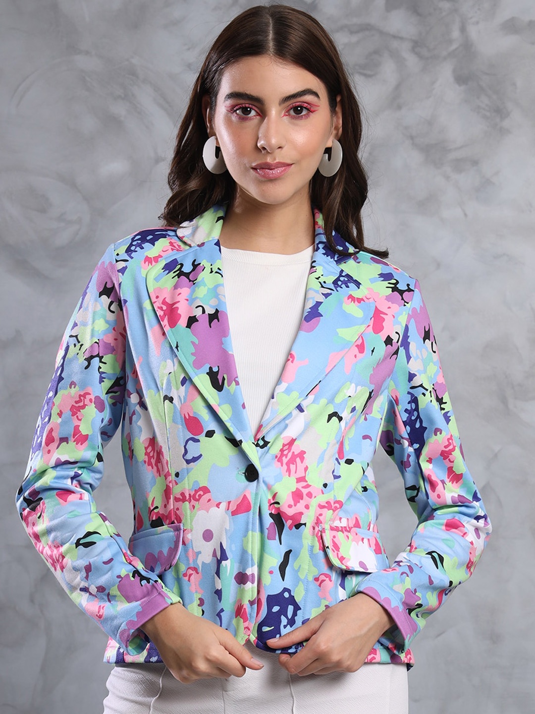 

TANDUL Printed Notched Lapel Slim Fit Single Breasted Blazers, Blue