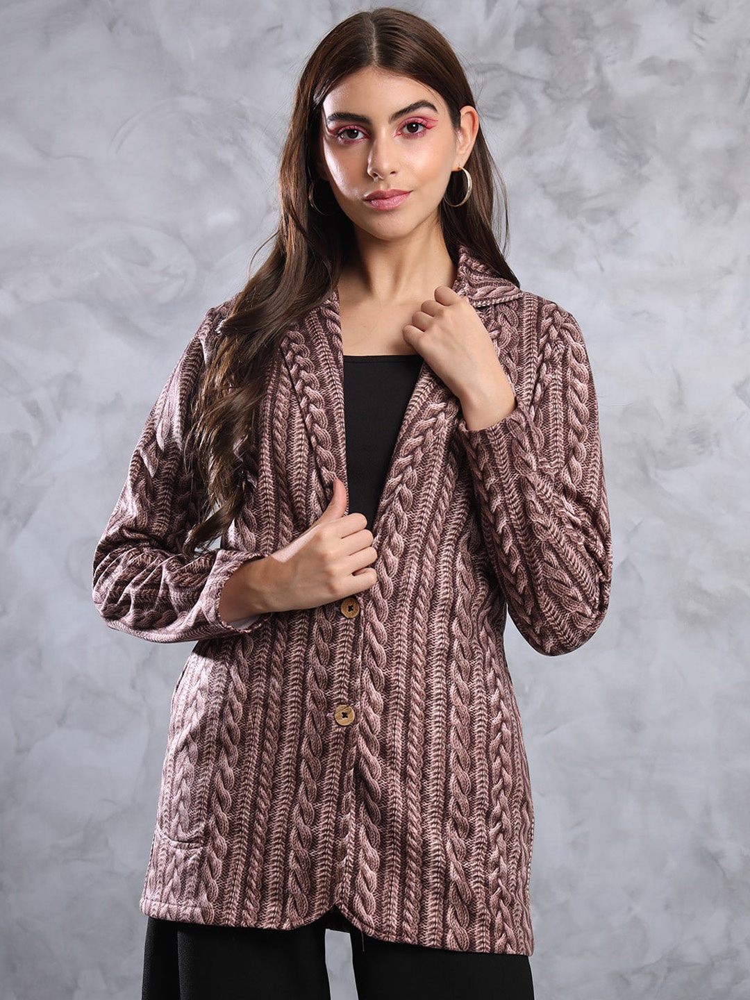 

TANDUL Printed Notched Lapel Slim Fit Single Breasted Blazers, Brown