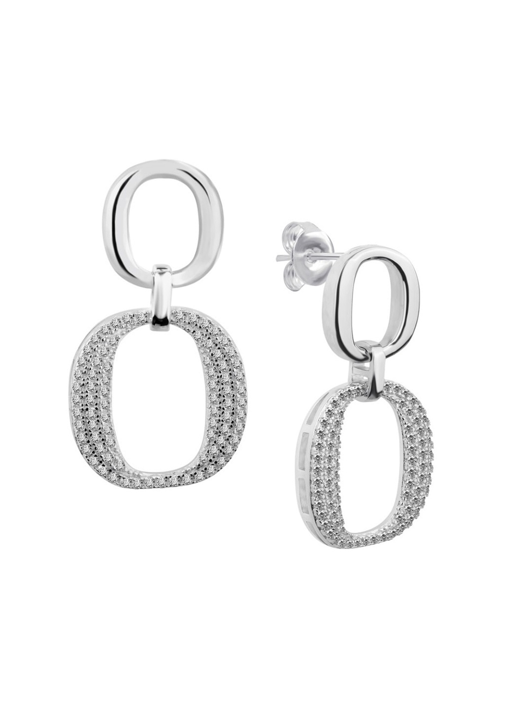 

Nistra 925 Sterling Silver Rhodium-Plated Artificial Stones Studded Drop Earrings