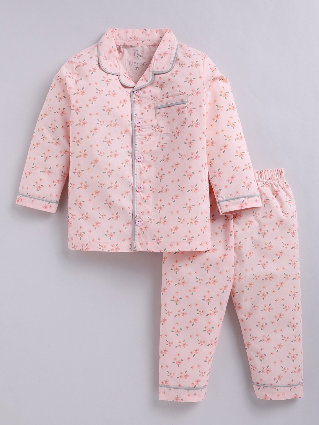 

BABY GO Kids Printed Shirt With Pyjamas, Peach