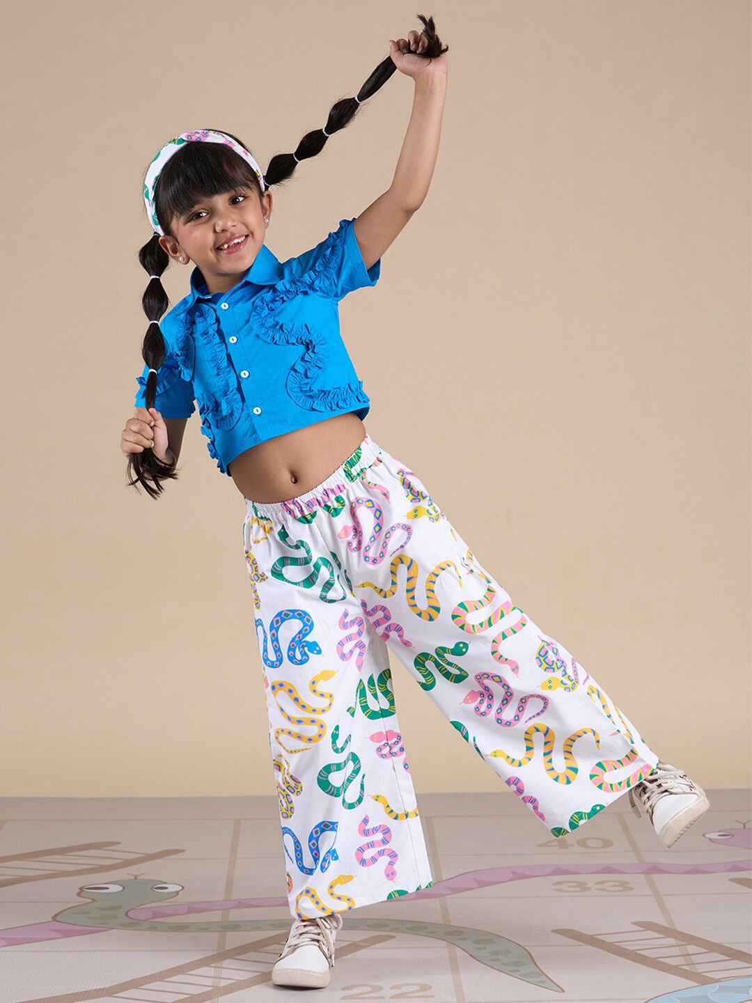 

LIL DRAMA Girls Pure Cotton Top with Palazzos, Blue