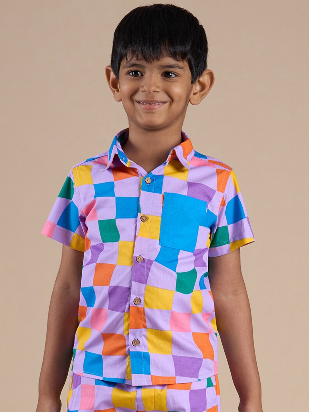 

LIL DRAMA Boys Checked Spread Collar Short Sleeves Cotton Casual Shirt, Blue