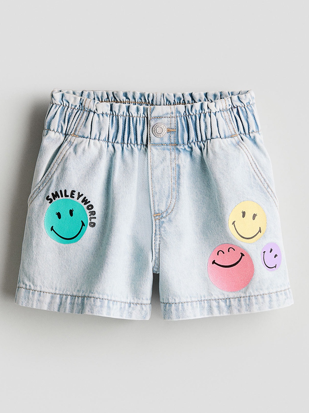 

H&M Girls Cotton Loose Fit Denim Shorts, Blue