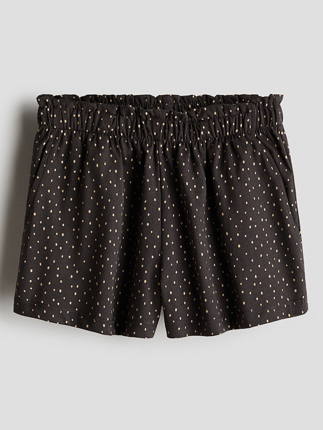 

H&M Girls Pure Cotton Patterned Paper Bag Shorts, Grey