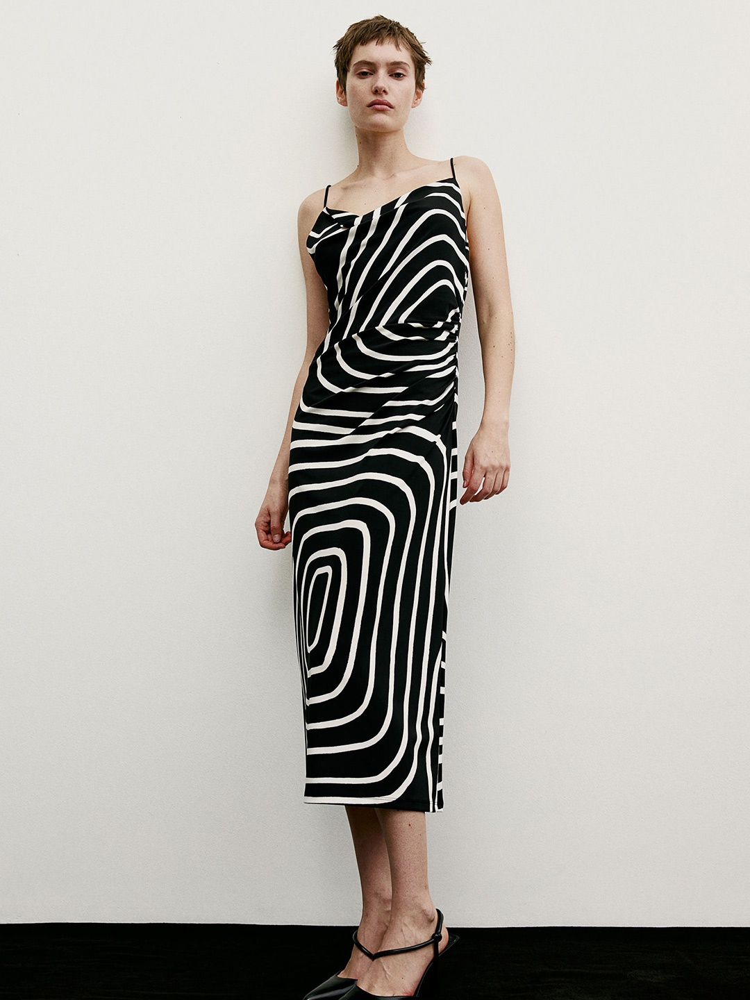 

H&M Draped Cowl-Neck Dress, Black