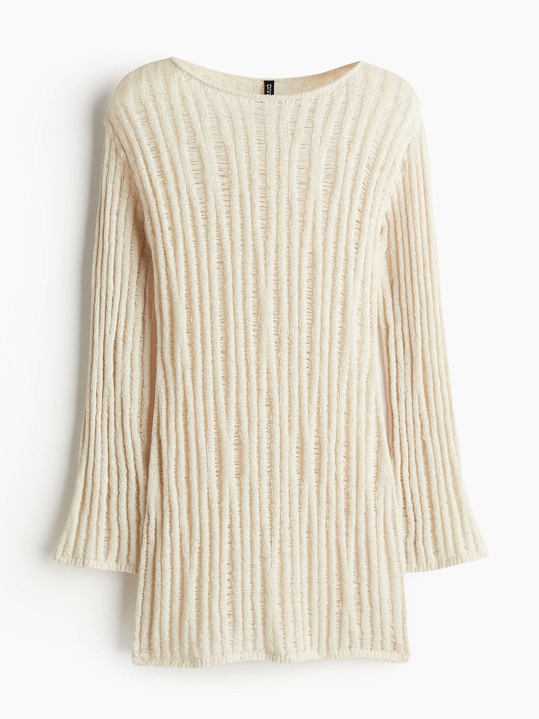 

H&M Women Ladder-Stitch-Look Knitted Mini Dress, Beige