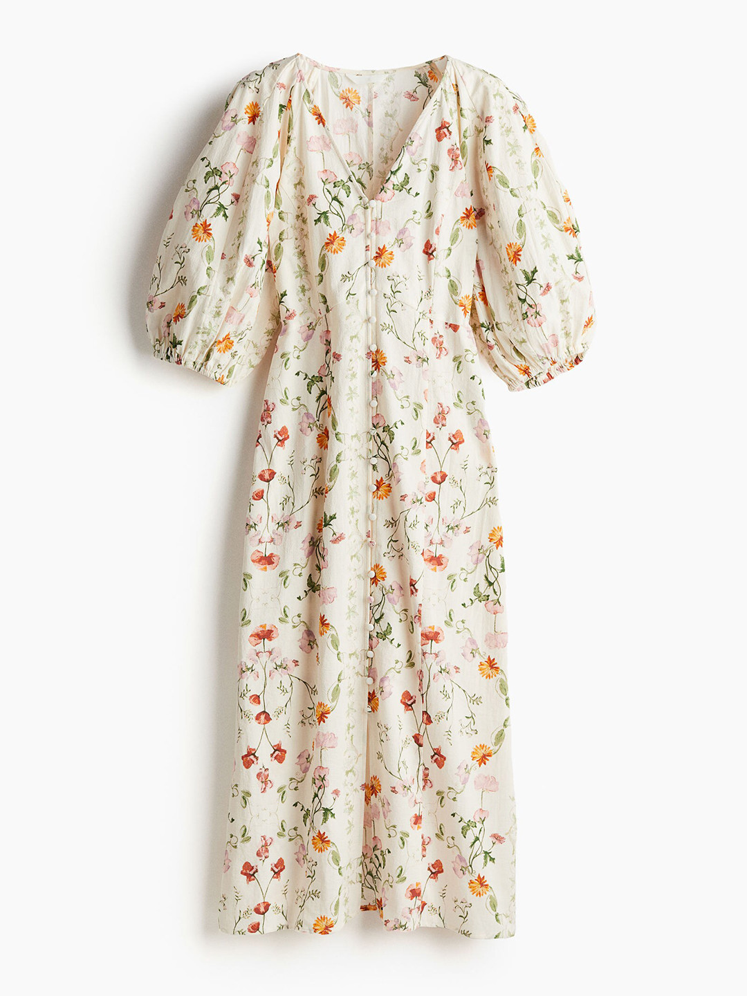 

H&M Women Pure Cotton Button-Front Dress, Off white