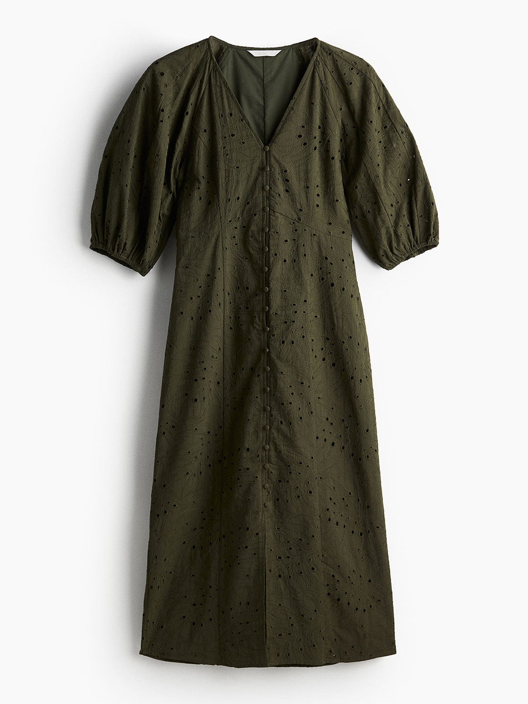 

H&M Women Cotton Broderie Anglaise Dress, Green