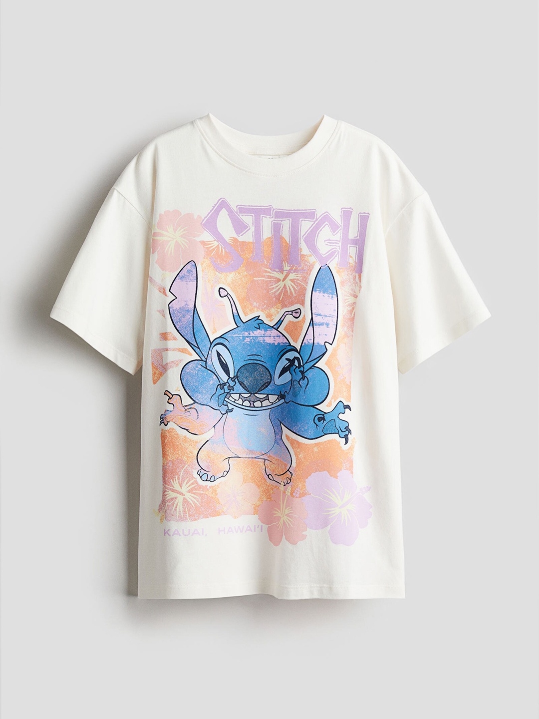 

H&M Girls Pure Cotton Oversized Printed T-shirt, Off white