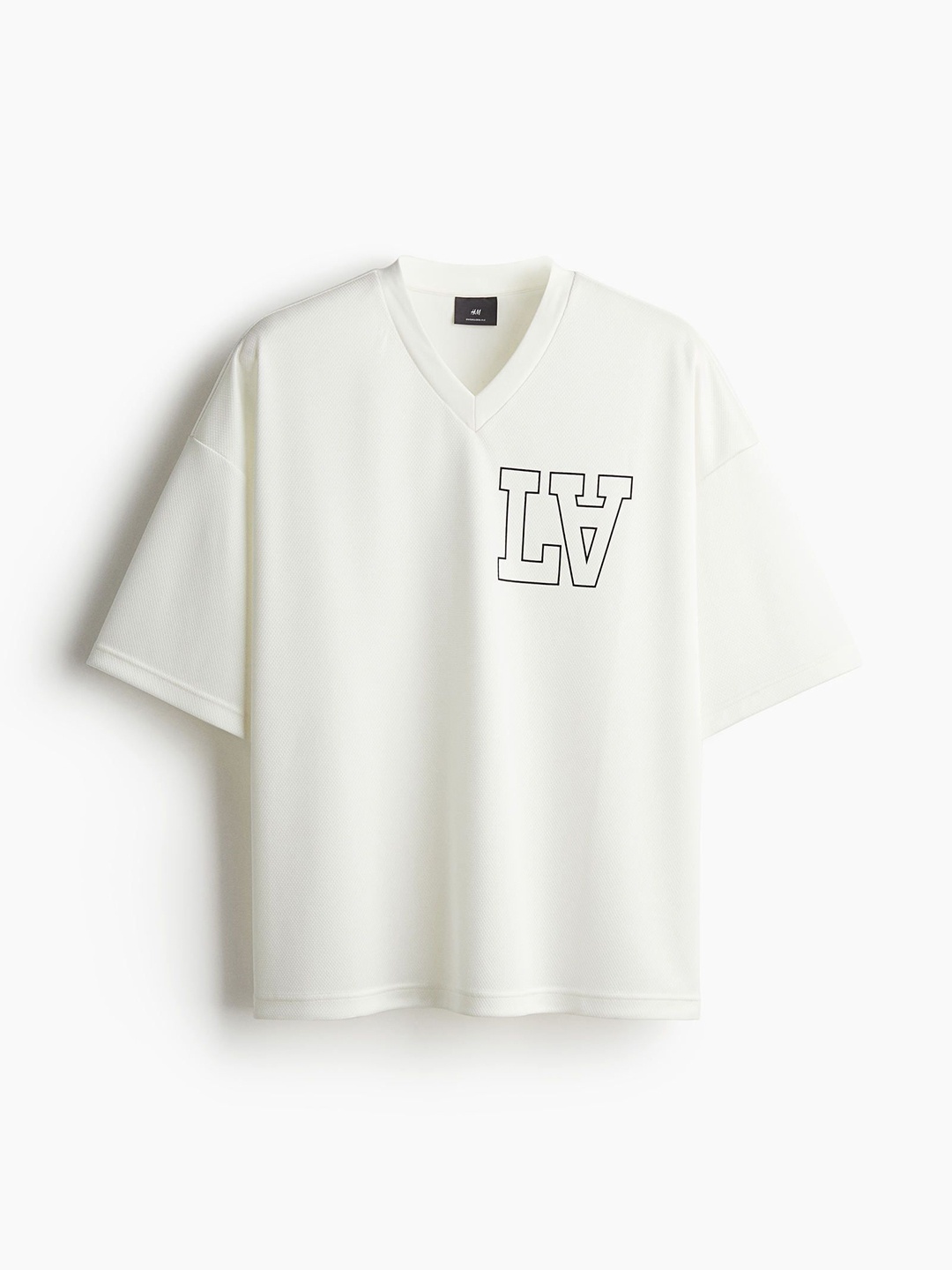 H&M Men Oversized Fit Printed Mesh T-Shirt, White