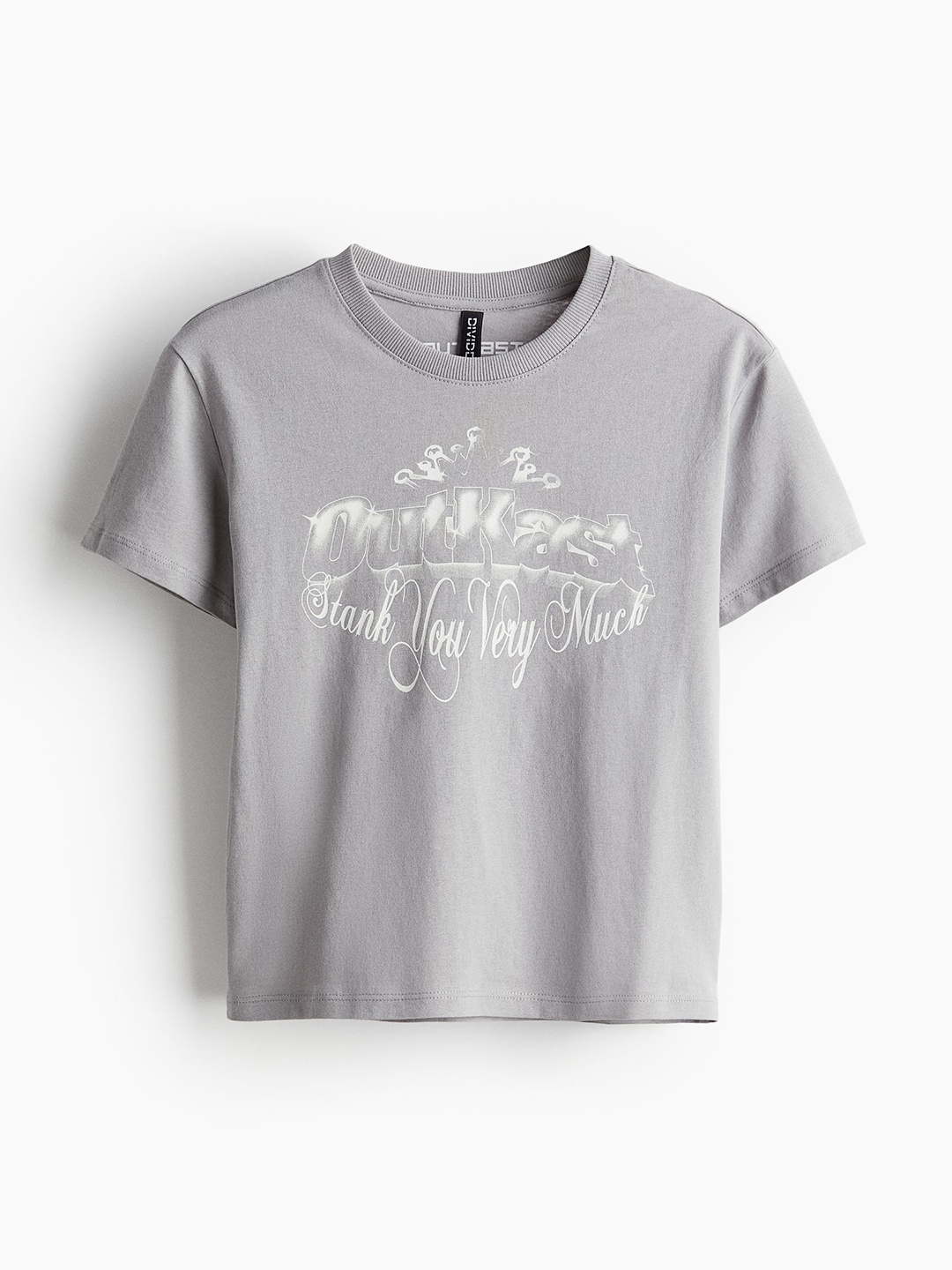 

H&M Women Pure Cotton Printed T-Shirt, Grey
