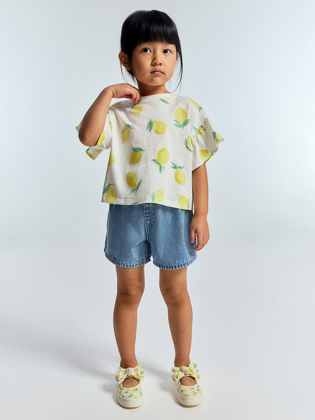 

H&M Girls Pure Cotton Flounce-Sleeved Jersey Top, White