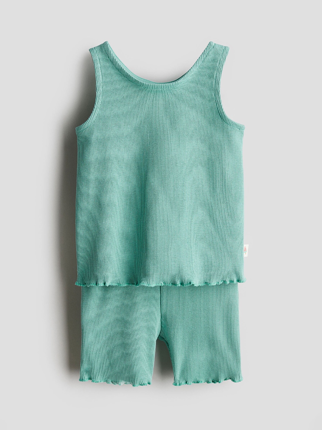 

H&M Girls 2-Piece Ribbed Cotton Jersey Set, Turquoise blue