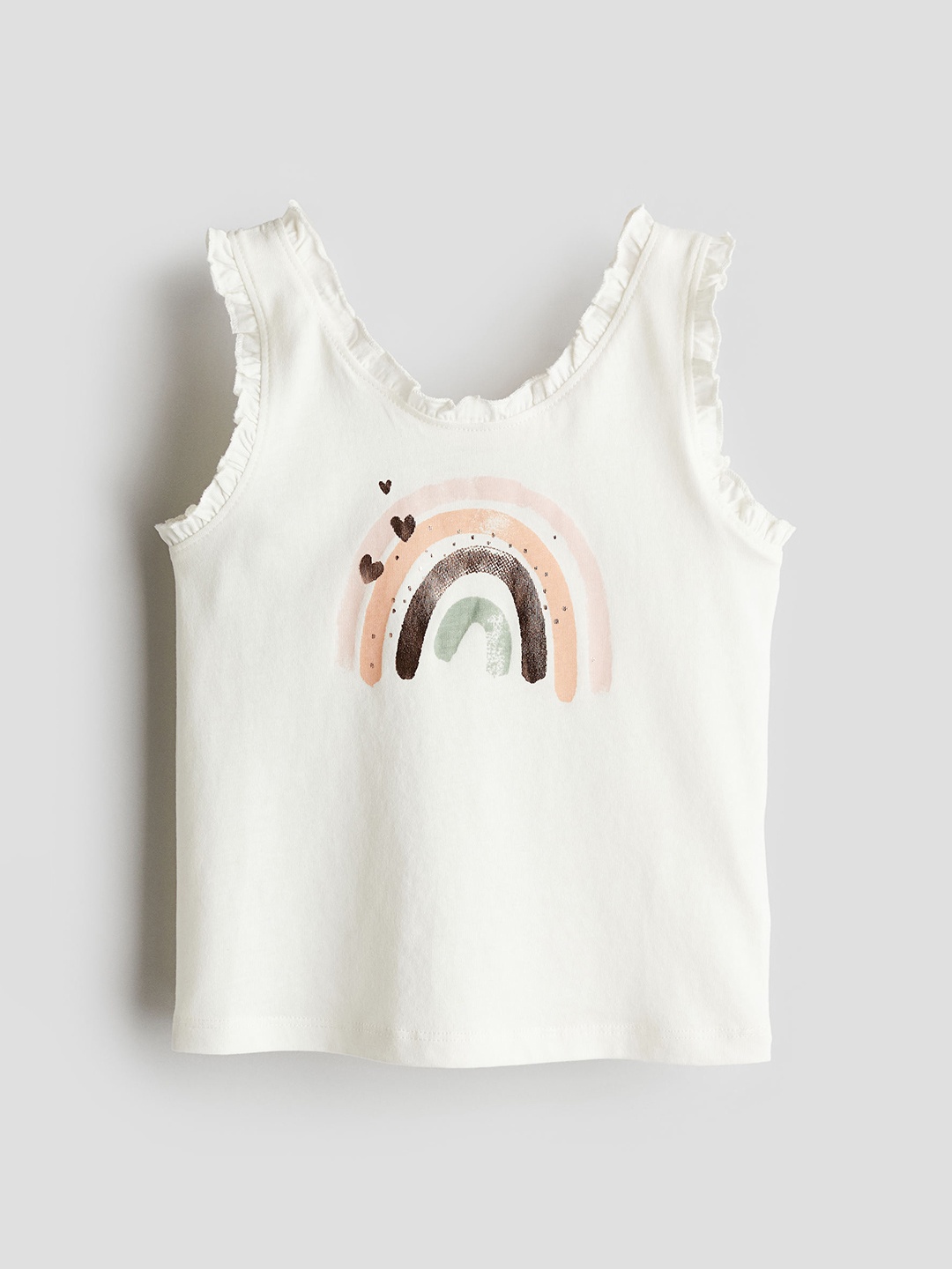 

H&M Girls Cotton Frill-Trimmed Vest Top, White