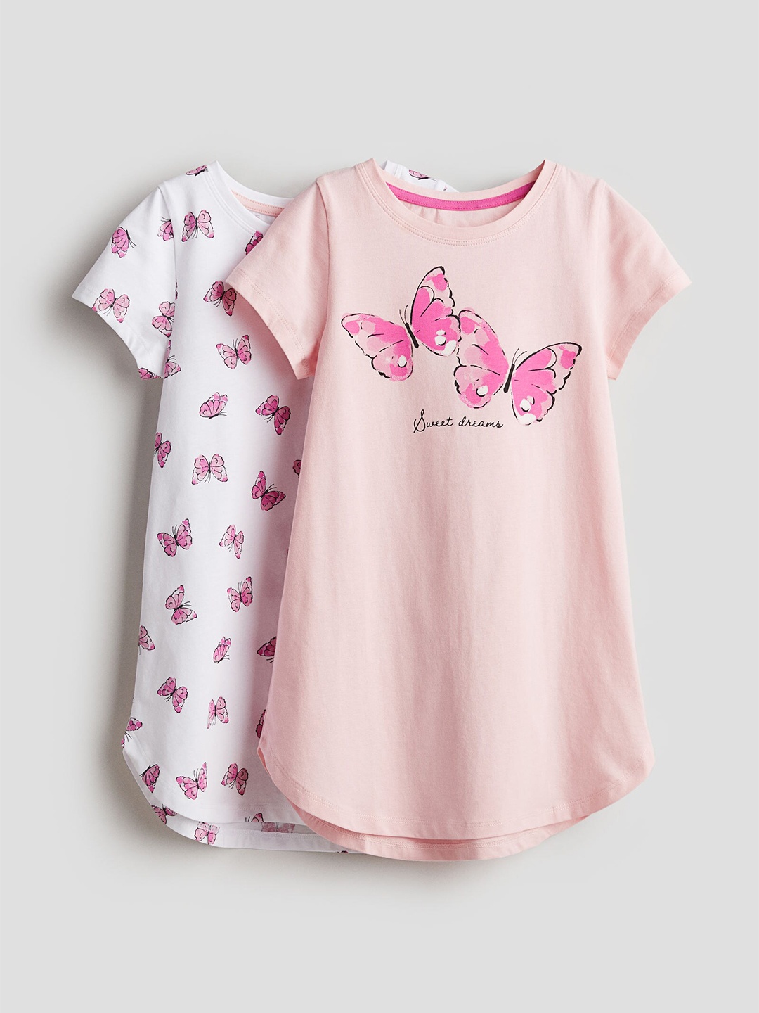 

H&M Girls 2-Pack Cotton Jersey Nightdresses, Pink