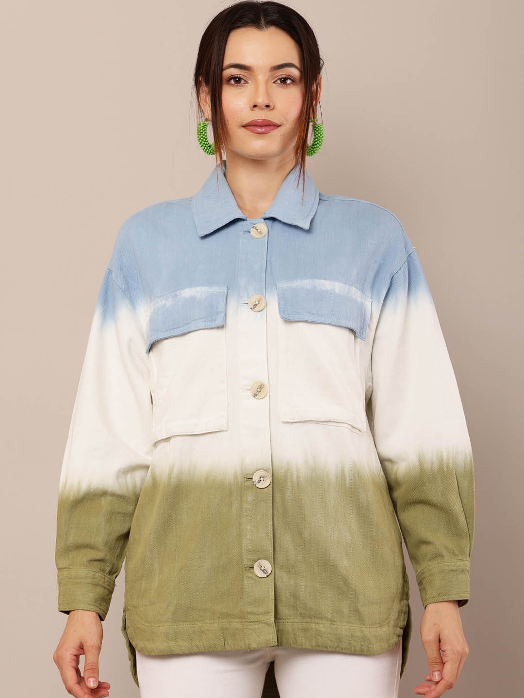 

NoBarr Colourblocked Cotton Denim Jacket, Blue