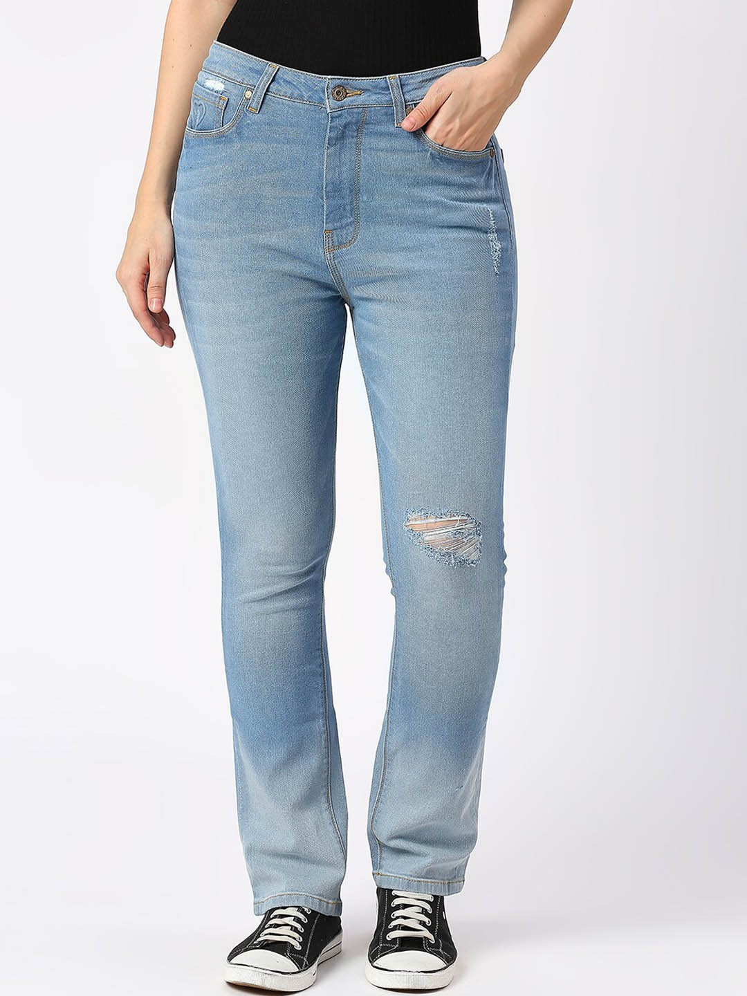 

Being Human Women Slim Fit Low Distress Light Fade Jeans, Blue