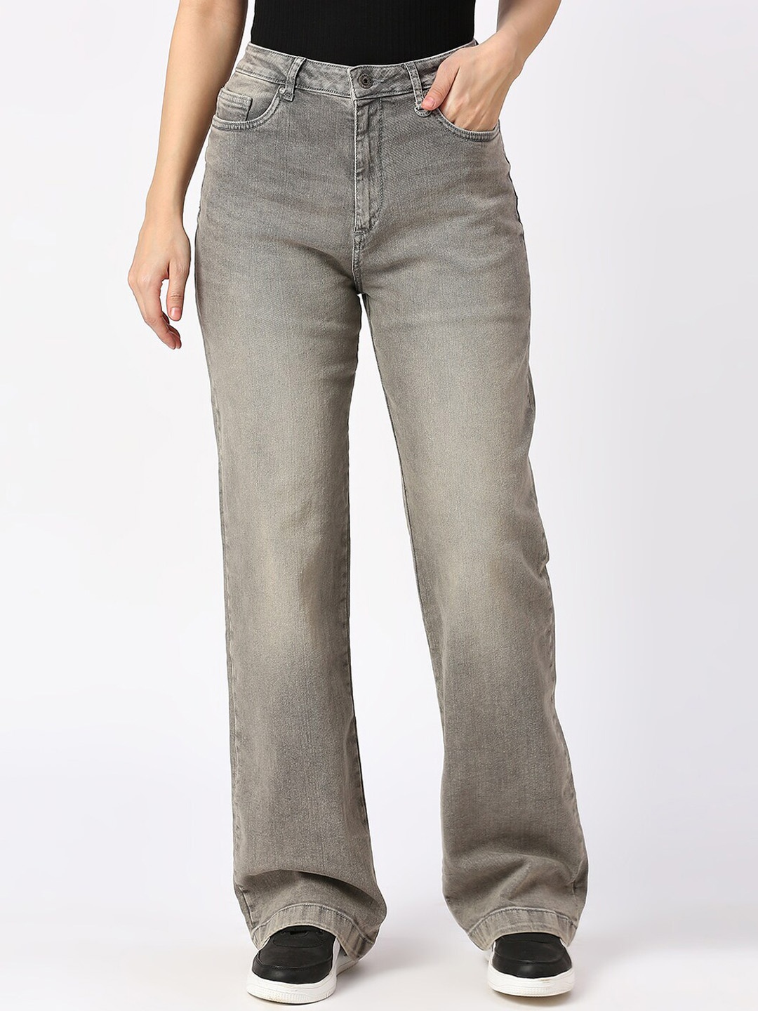 

Being Human Women Relaxed Fit High-Rise Heavy Fade Jeans, Grey