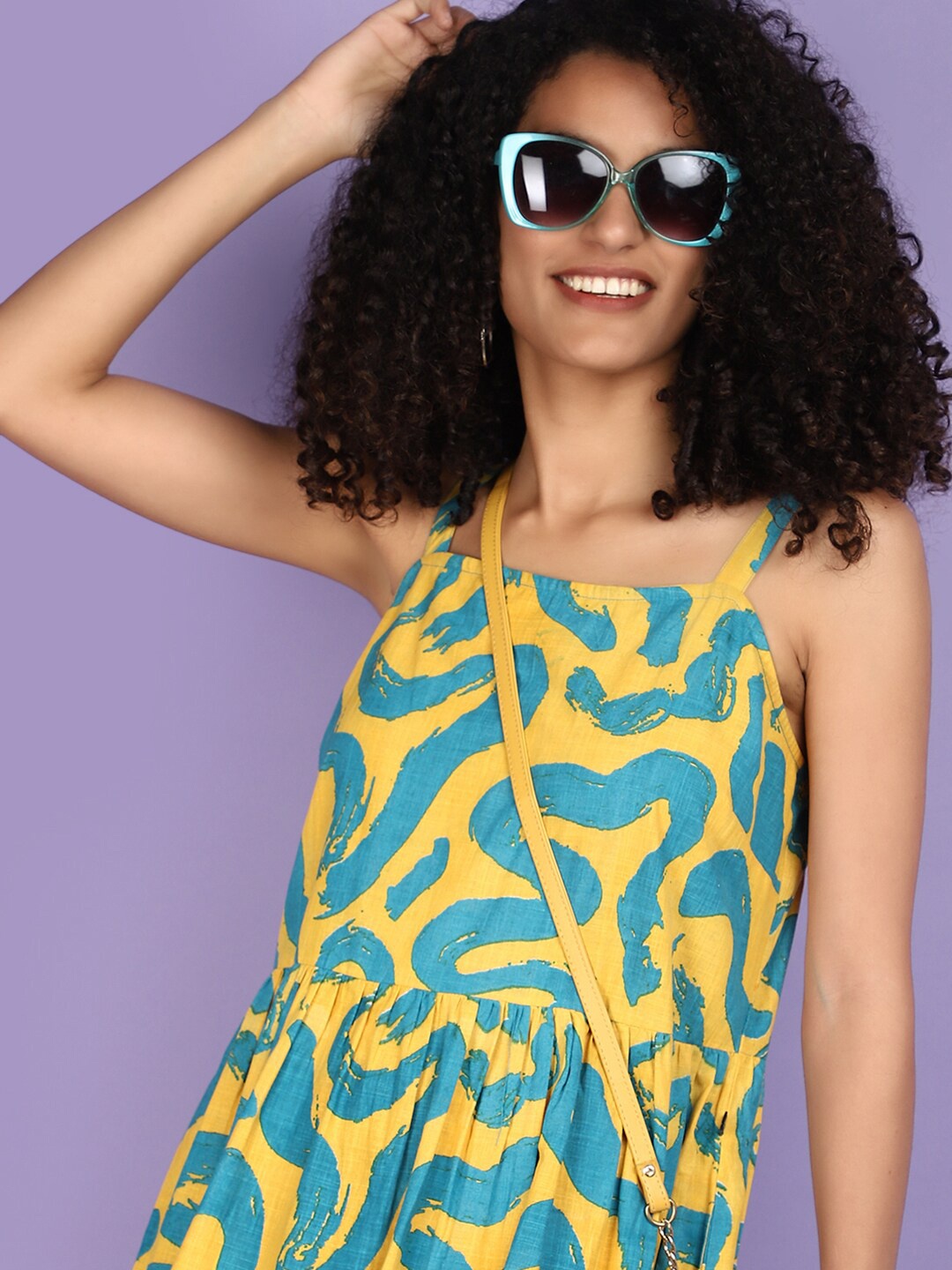 

V-Mart Abstract Printed A-Line Cotton Dress, Yellow