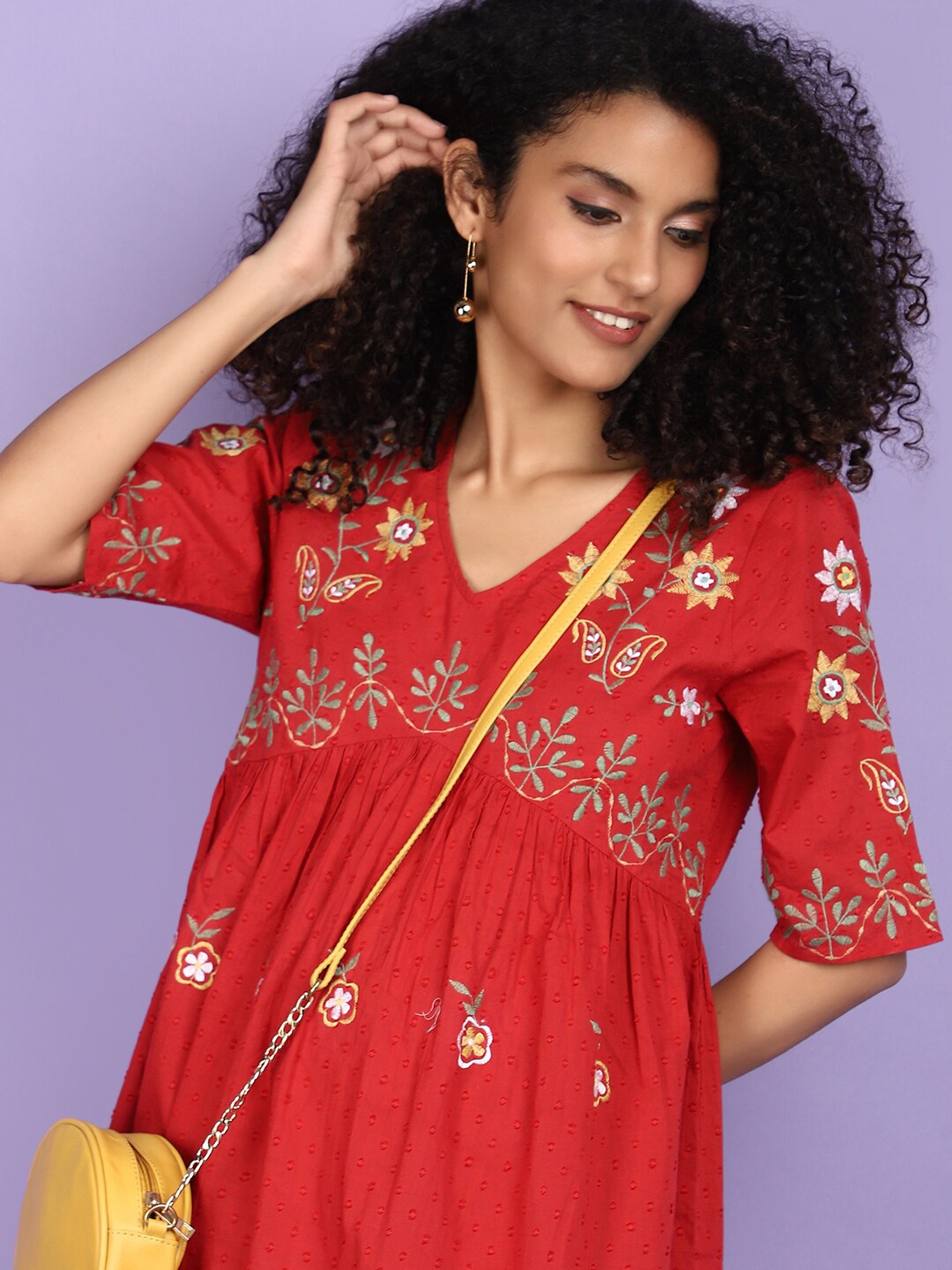 

V-Mart Floral Fit & Flare Midi Dress, Red