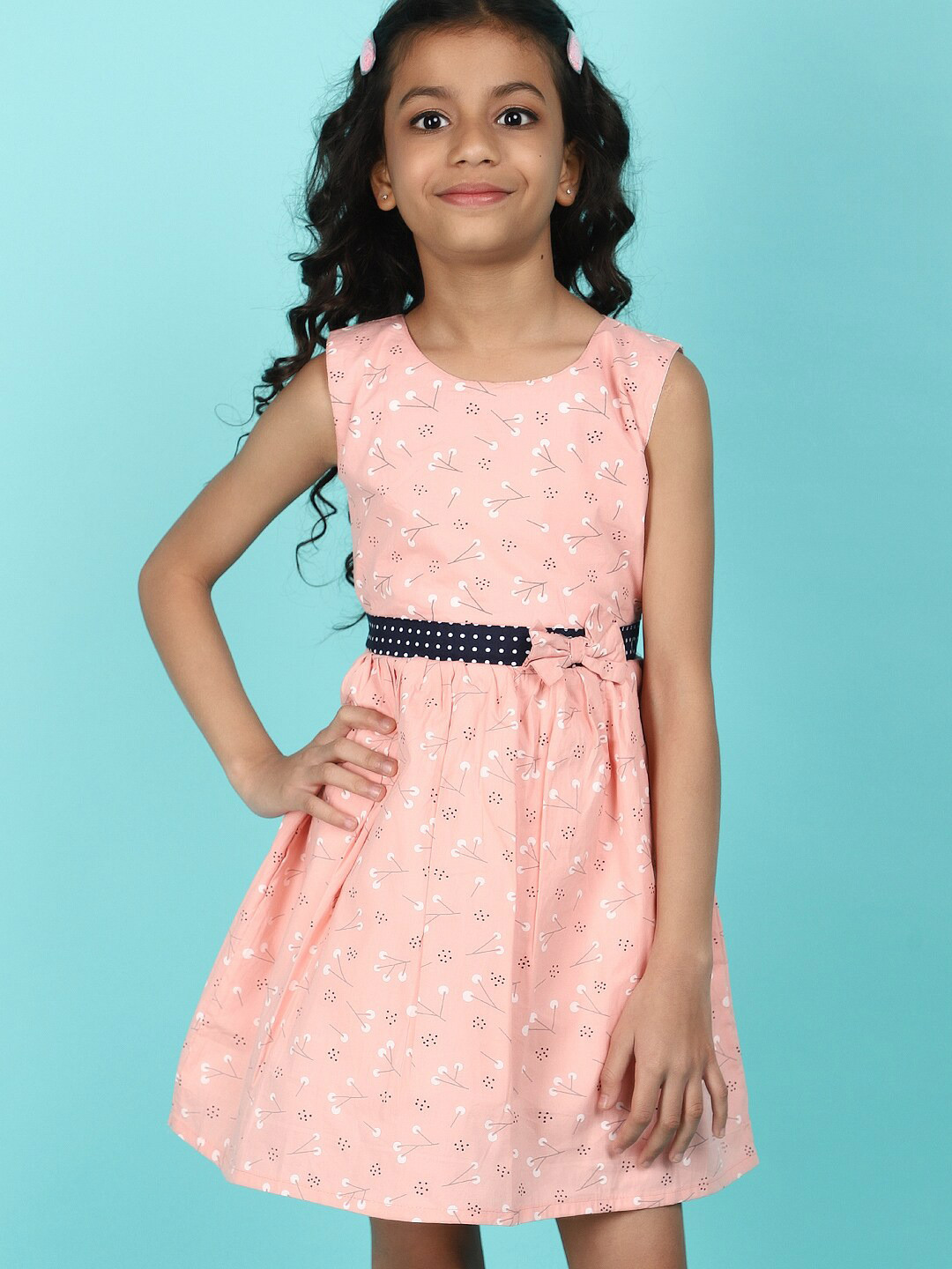 

V-Mart Conversational Print Cotton Fit & Flare Dress, Pink