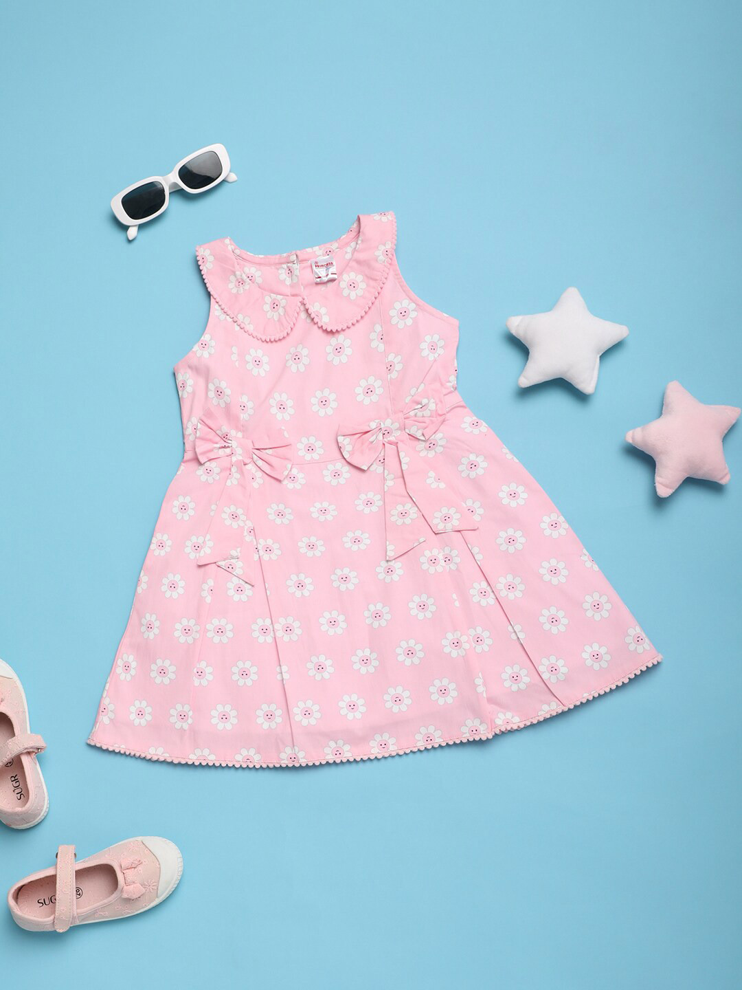 

V-Mart Girls Floral Printed Cotton Fit & Flare Dress, Pink
