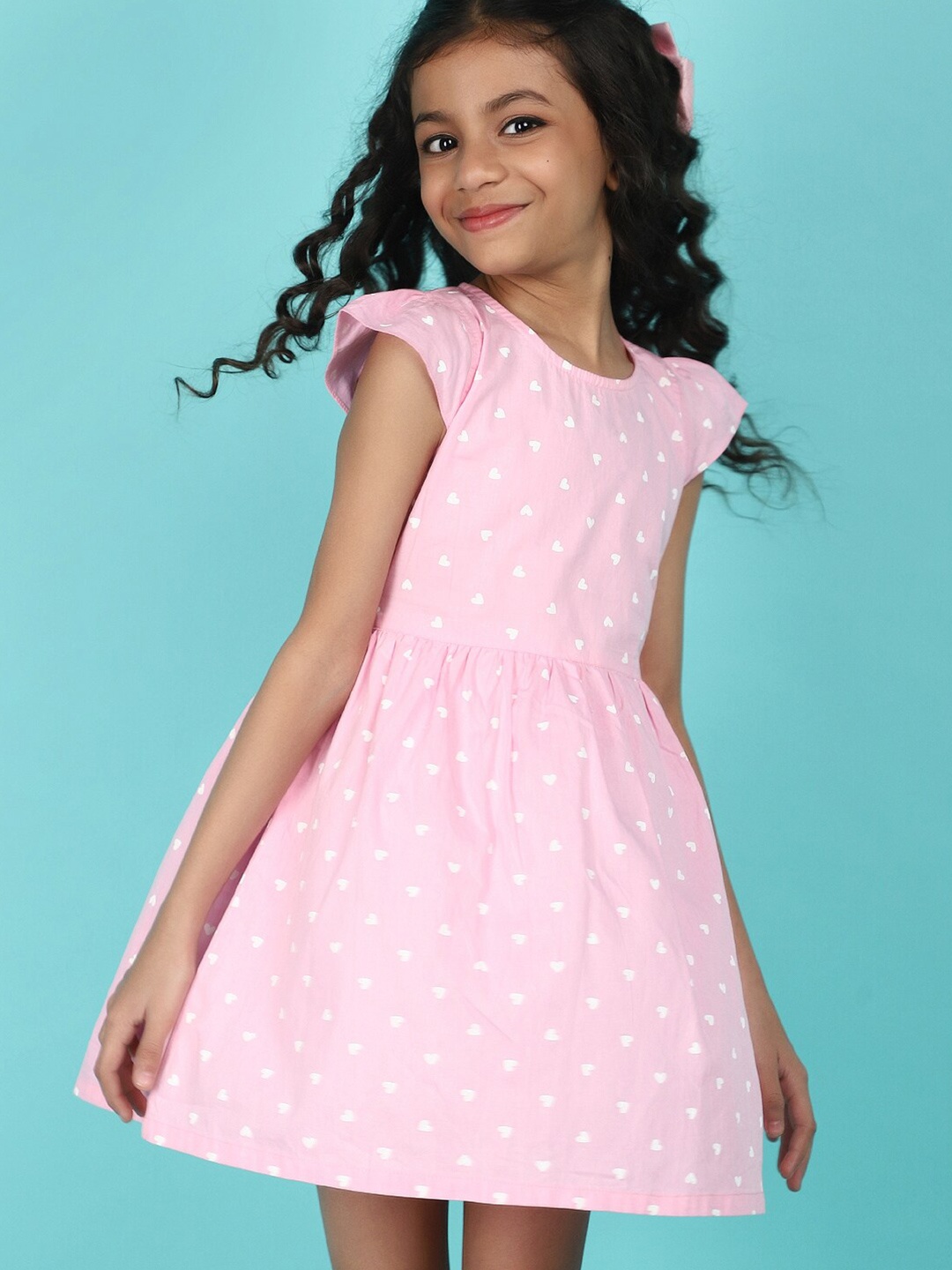 

V-Mart Polka Dot Print Fit & Flare Dress, Pink
