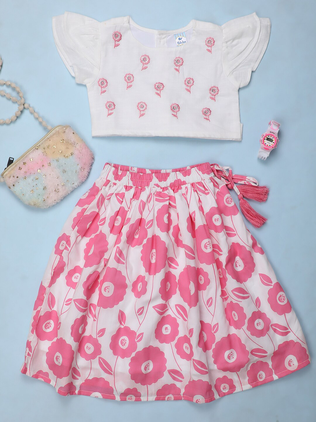

V-Mart Floral Print Flutter Sleeve Fit & Flare Dress, Pink