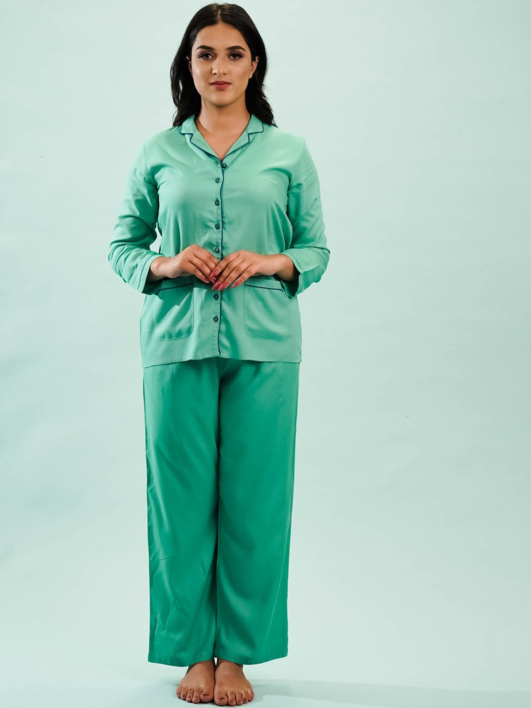 

NoLabels Lapel Collar Night suit, Sea green