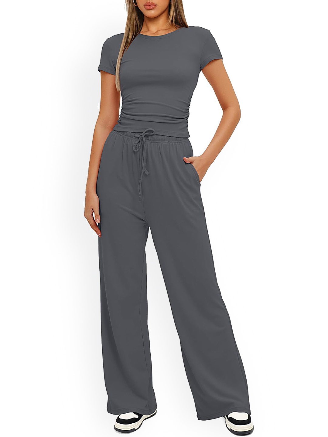 

LULU & SKY Round-Neck Short Sleeve T-Shirt And Trouser, Grey