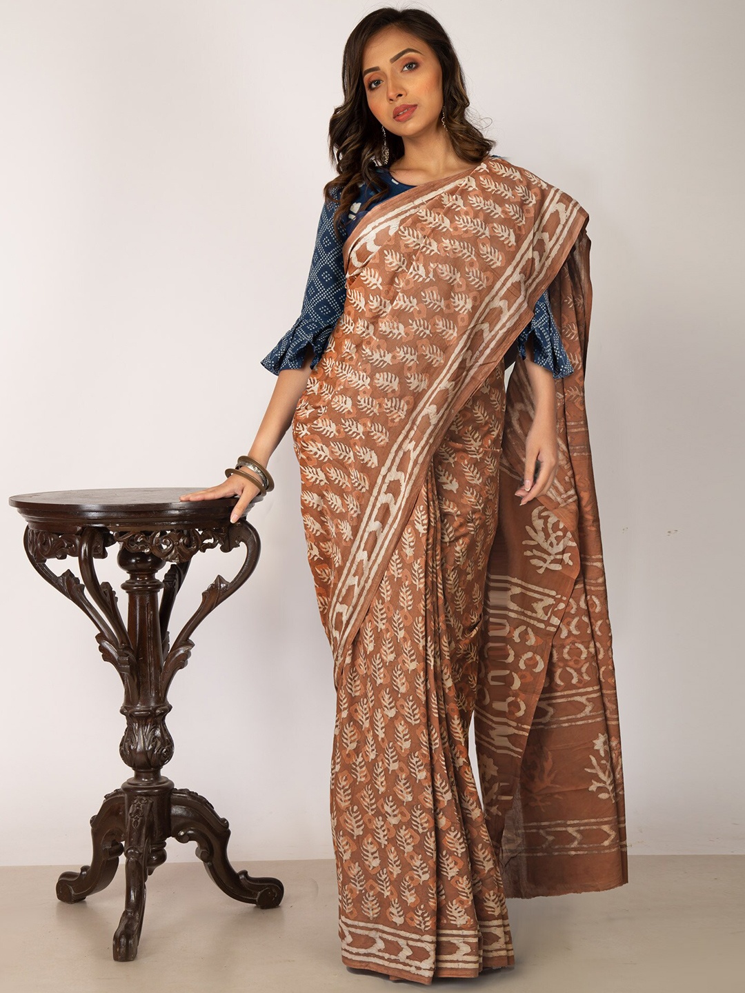 

Unnati Silks Dabu Printed Pure Cotton Chanderi Saree, Brown